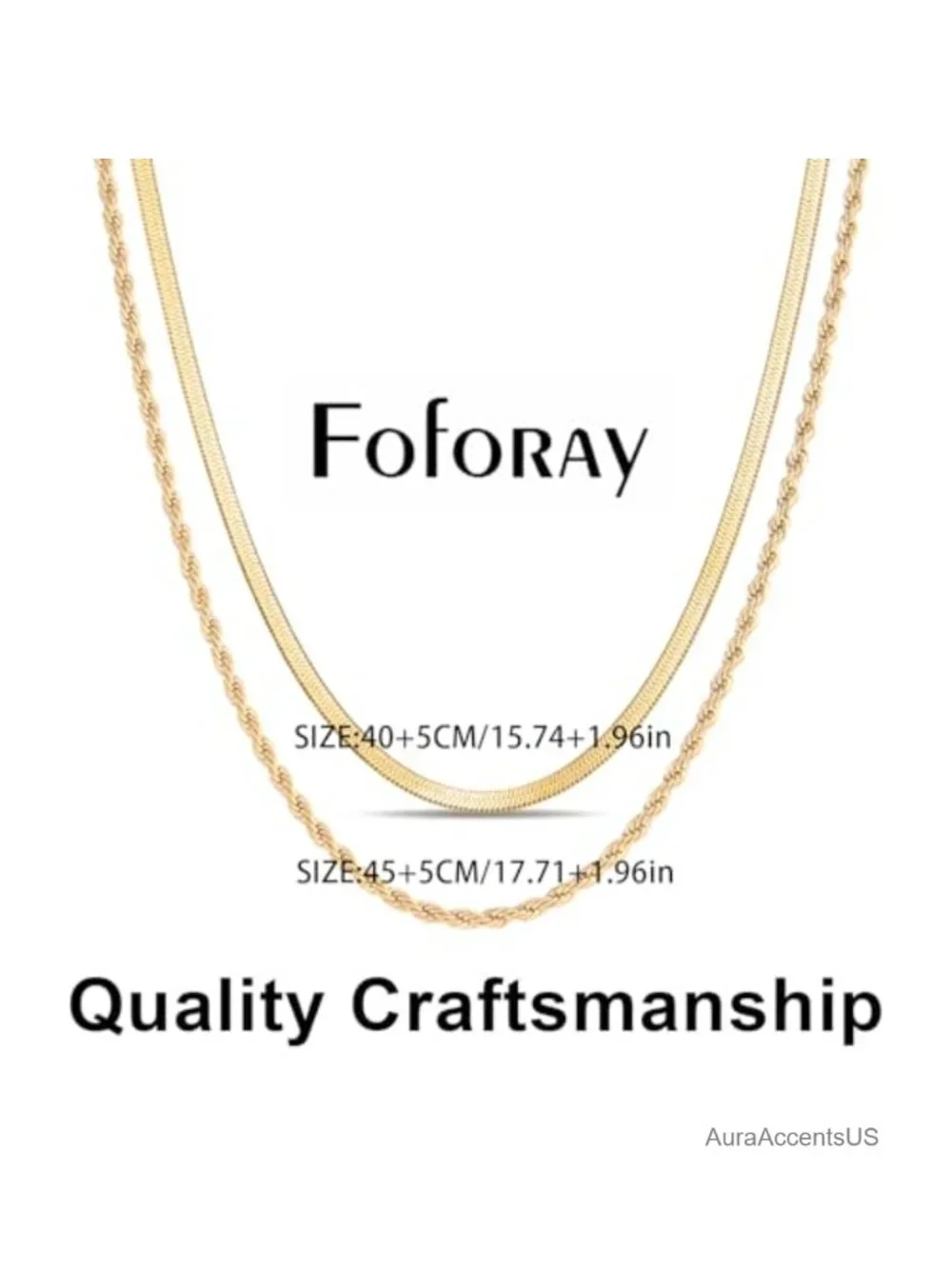 18K Gold Plated Herringbone Necklace Set Women 2 Pack Layered Chain Choker